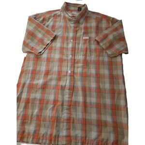 Enyce Shirt Mens XL Orange Tan Button Up Short Sleeve RN96312‎